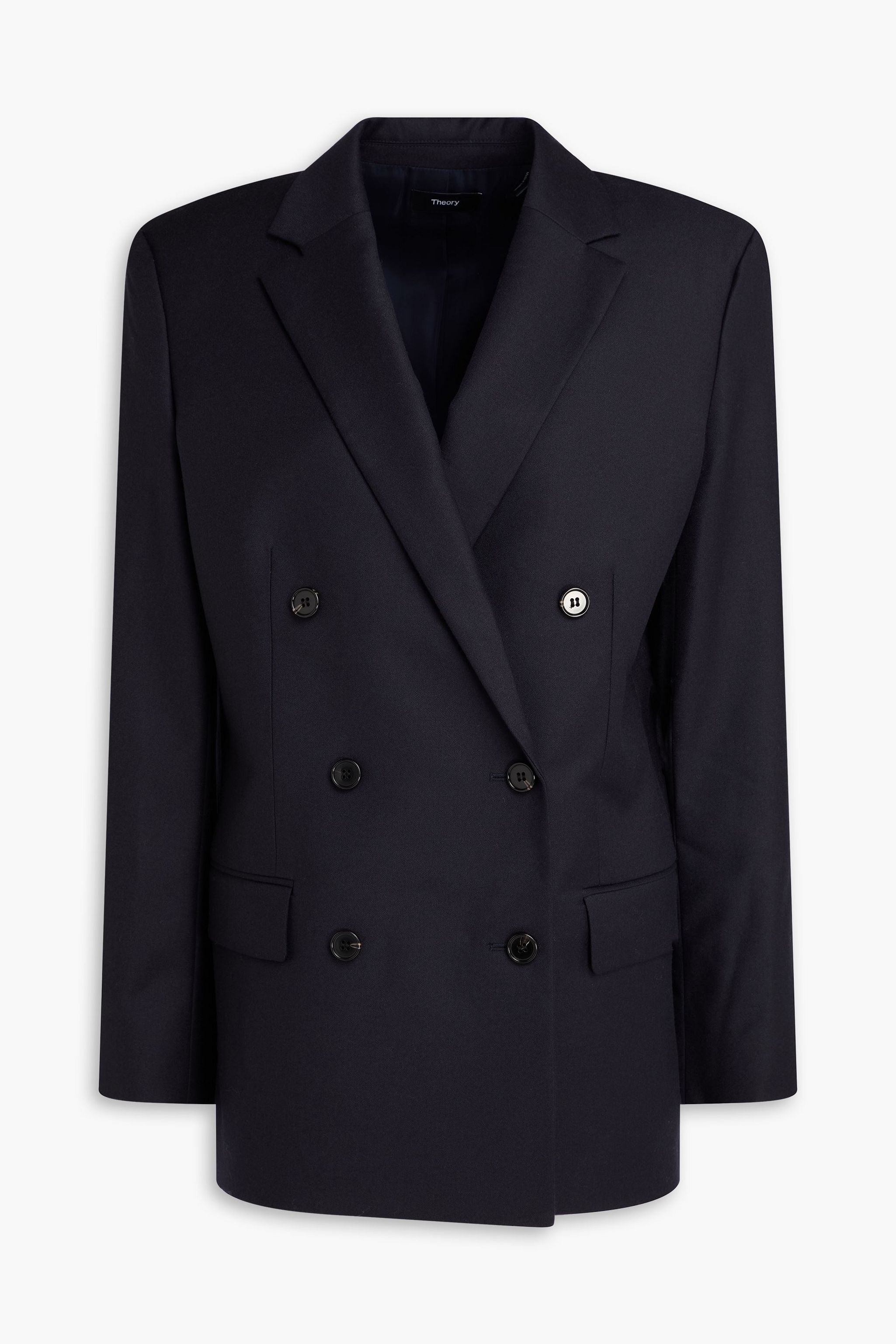 Theory blazer croisé flanelle de laine bleu marine