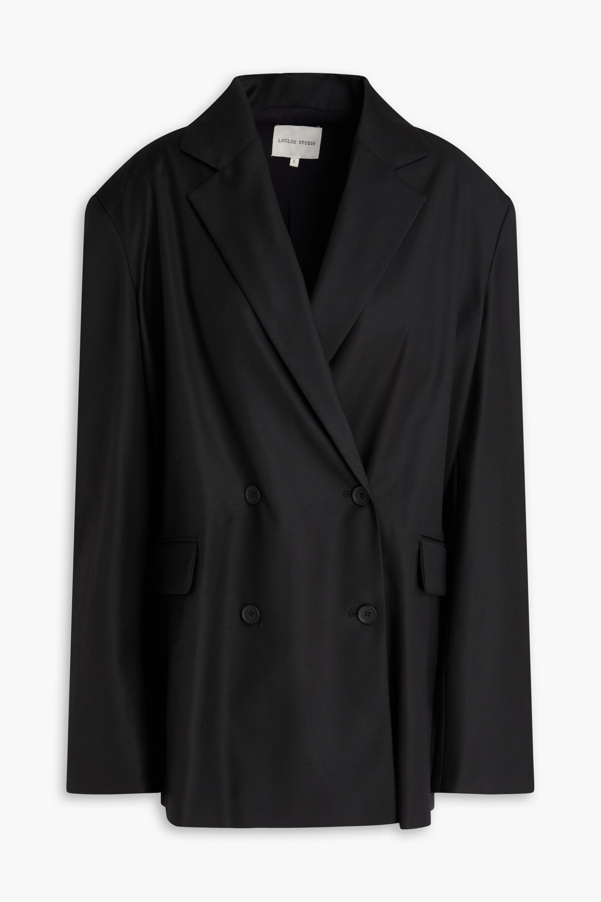 Loulou Studio blazer croisé sergé de laine Super 110s noir